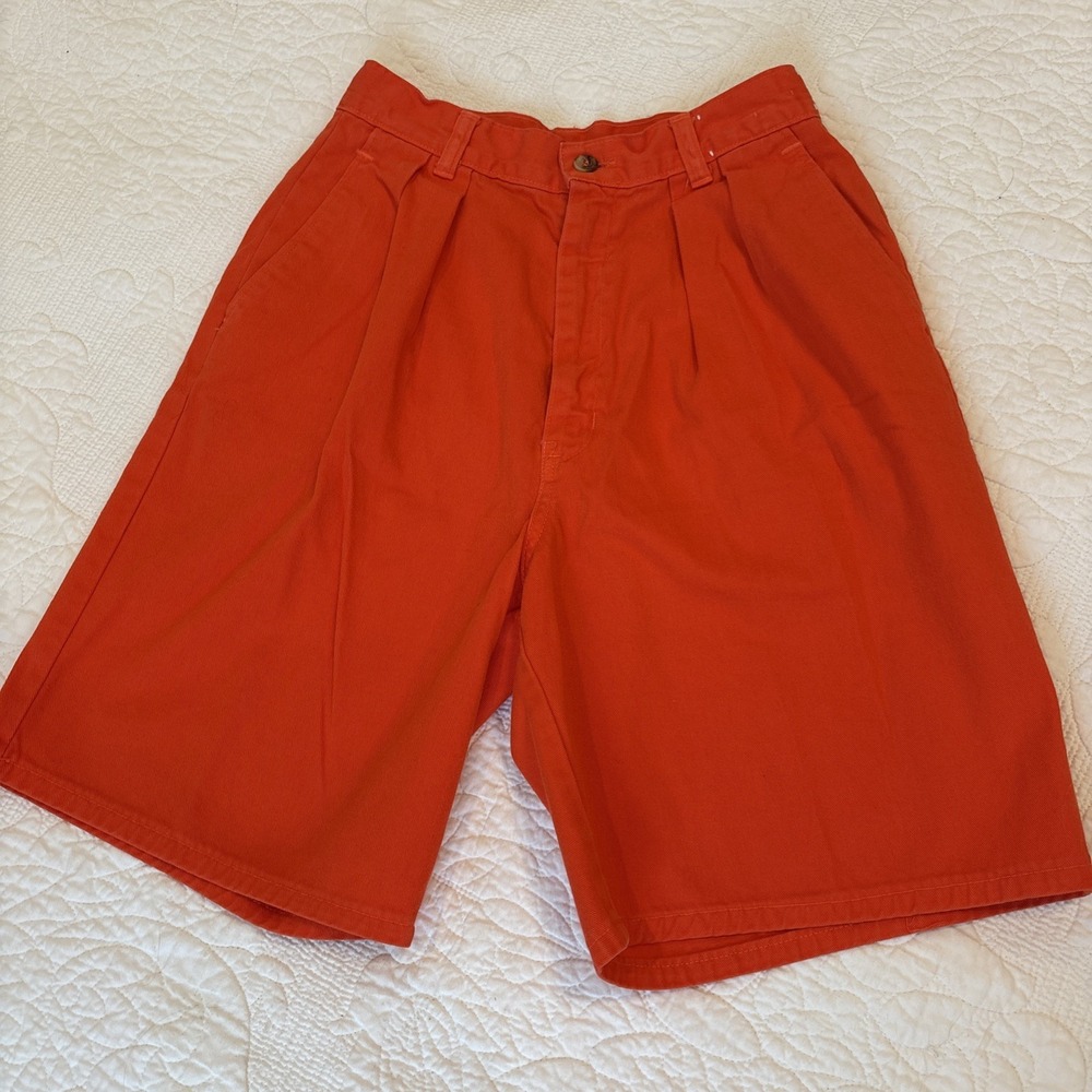 VTG 1990s Duck Head Shorts Pleated Front Orange Yellow Tag Women SZ 11 28" Waist